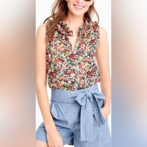 J. Crew Multicolor Floral Ruffle Blouse